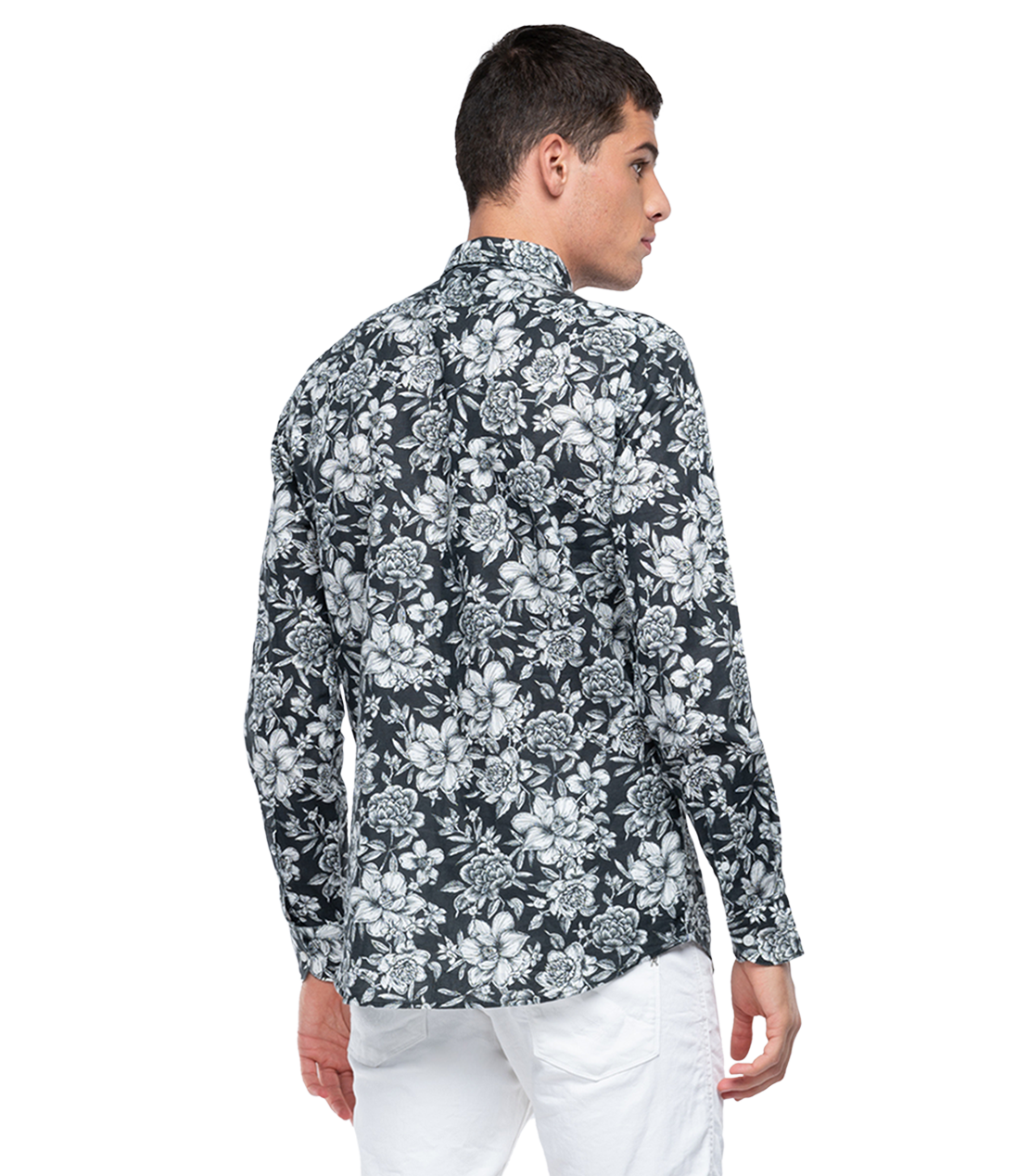 ブラックホワイトフラワープリントシャツ 詳細画像 ブラックホワイト 2